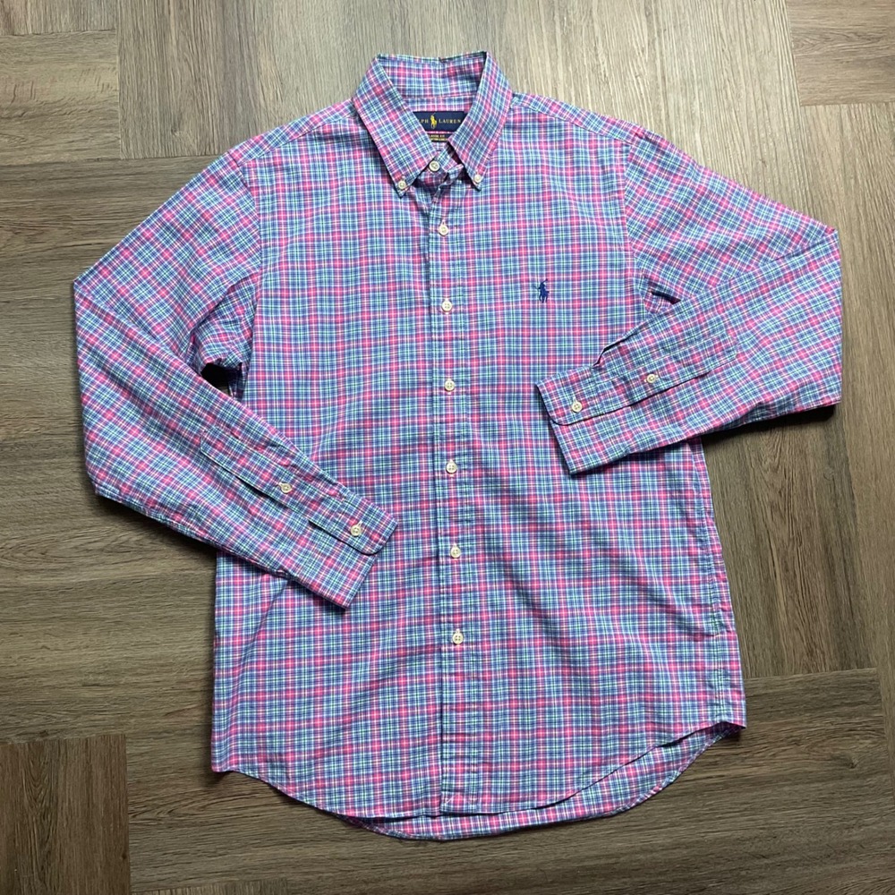 Polo Ralph Lauren Classic Fit Button Down Shirt Men Small Blue Pink Plaid Cotton
